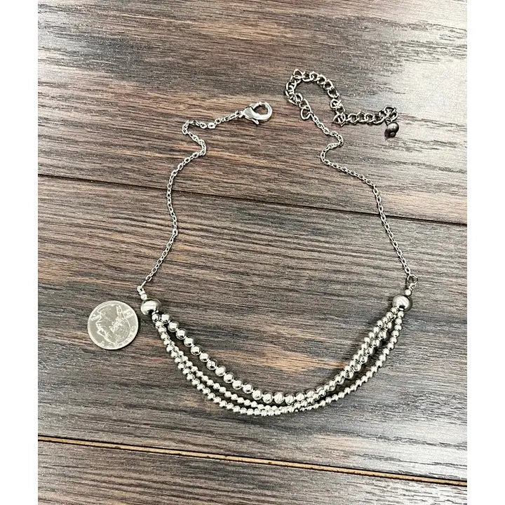 Handmade Silver Navajo Bead Necklace