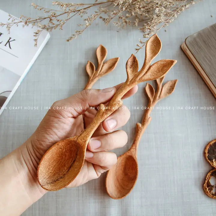 Artisan Leaf Handle Wooden Spoon