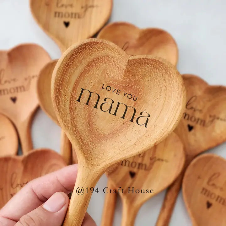 Love You Mama - Wooden Heart Spoon