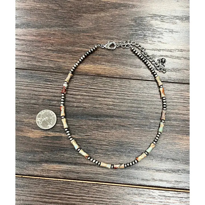 Handmade Navajo Bead, Tan Gemstone Necklace