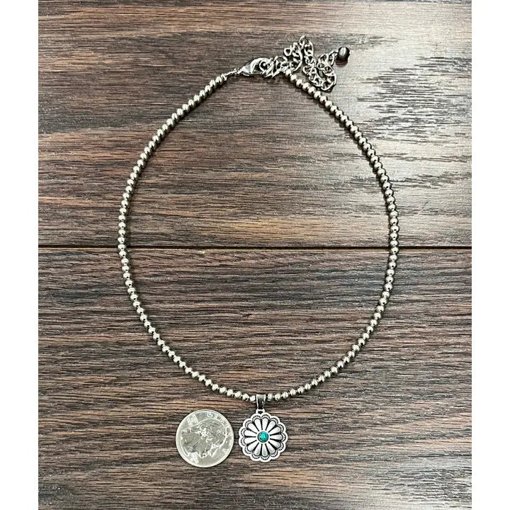 Silver Navajo Bead Concho Necklace