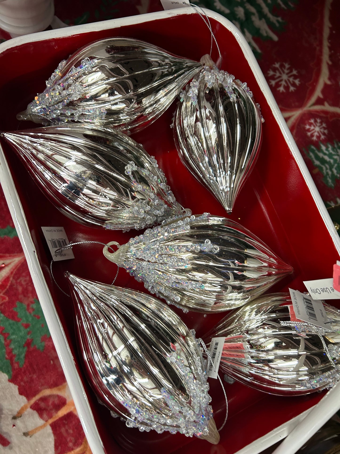 Oval Silver Glitter Ornament