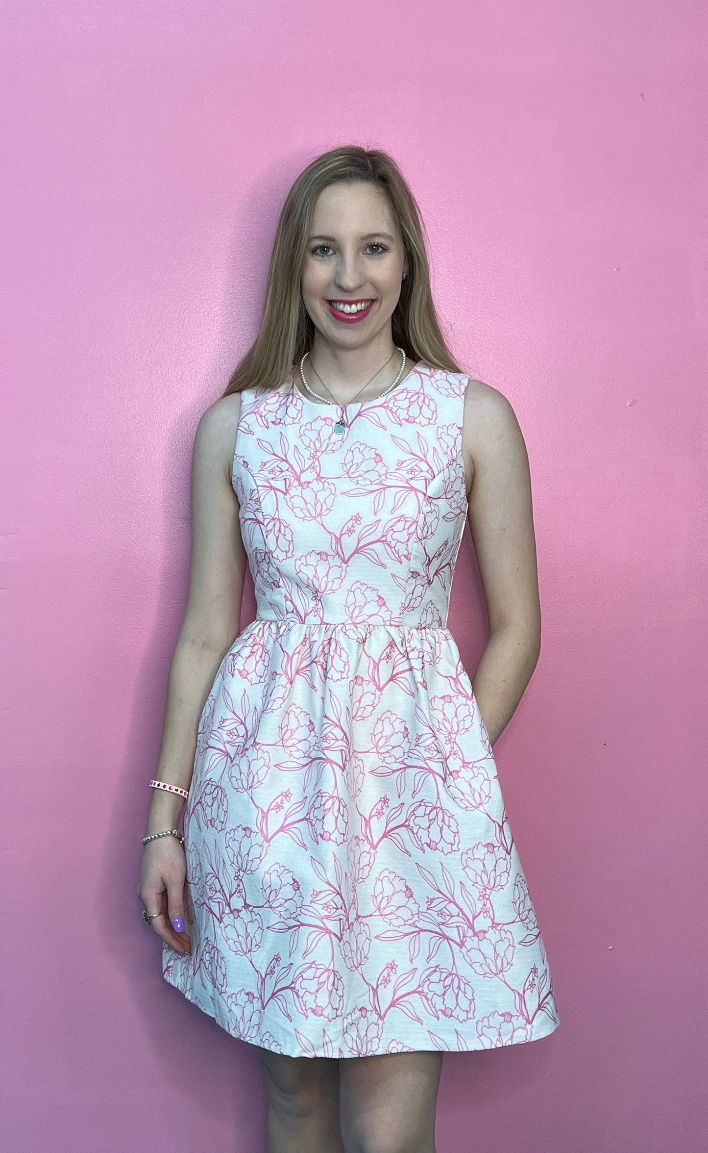 Sleeveless Woven Floral Jaquard Dress