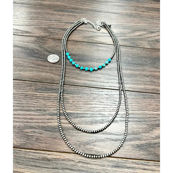 Handmade Navajo Bead, Hexa Gemstone Necklace