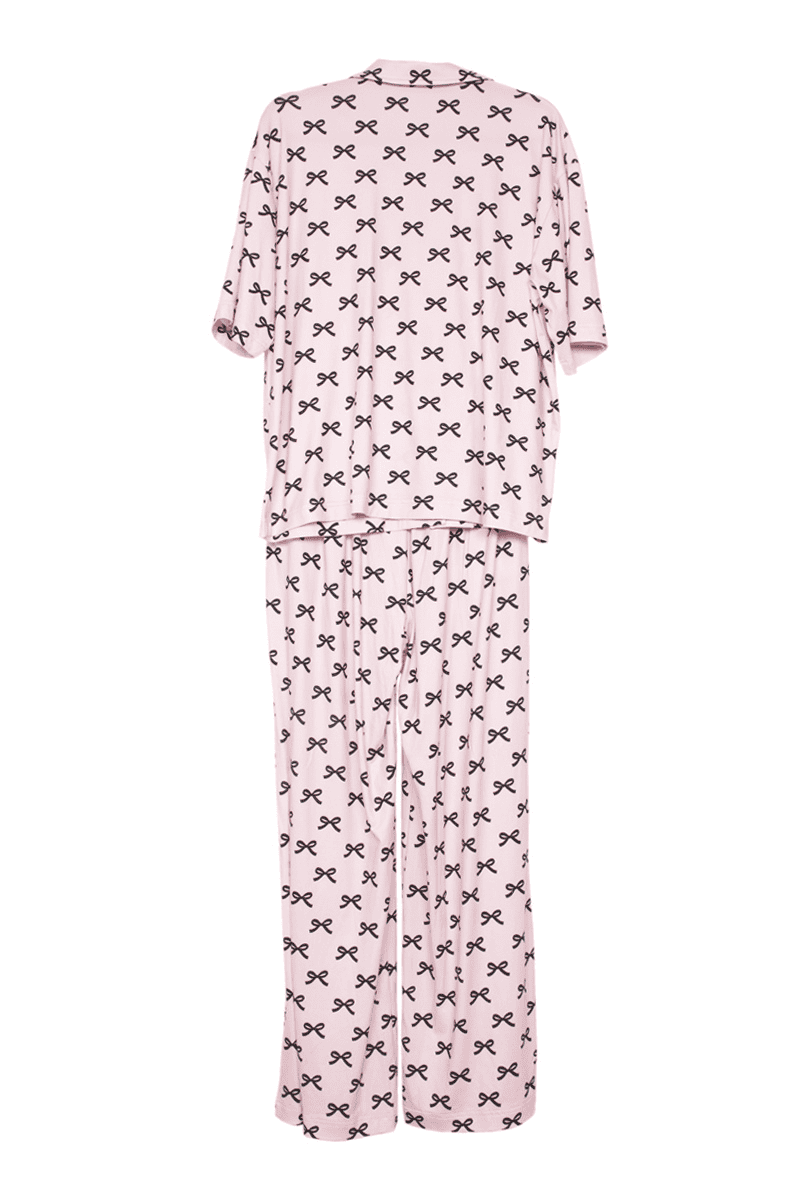 Black & Pink Mini Coquette Bows Valentine's Pajama Pants Set