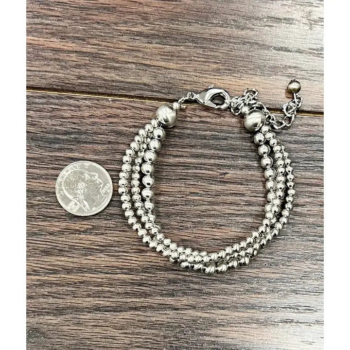 Handmade Silver Navajo Bead Adjustable Bracelet