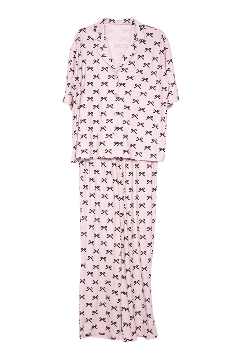 Black & Pink Mini Coquette Bows Valentine's Pajama Pants Set
