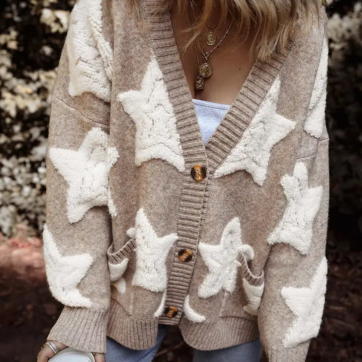 Star Pattern Cardigan with Pockets