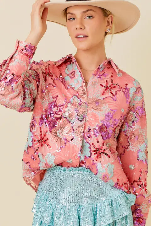 Sequin Floral Shirt