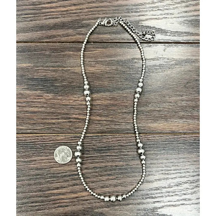 Handmade Silver Navajo Bead Shiny Long Necklace