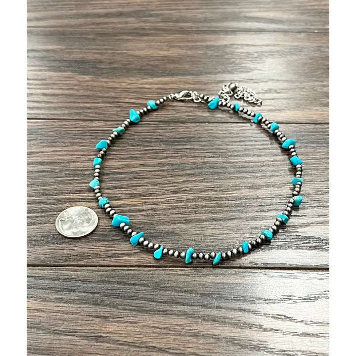 Handmade Navajo Bead, Turquoise Rock Necklace