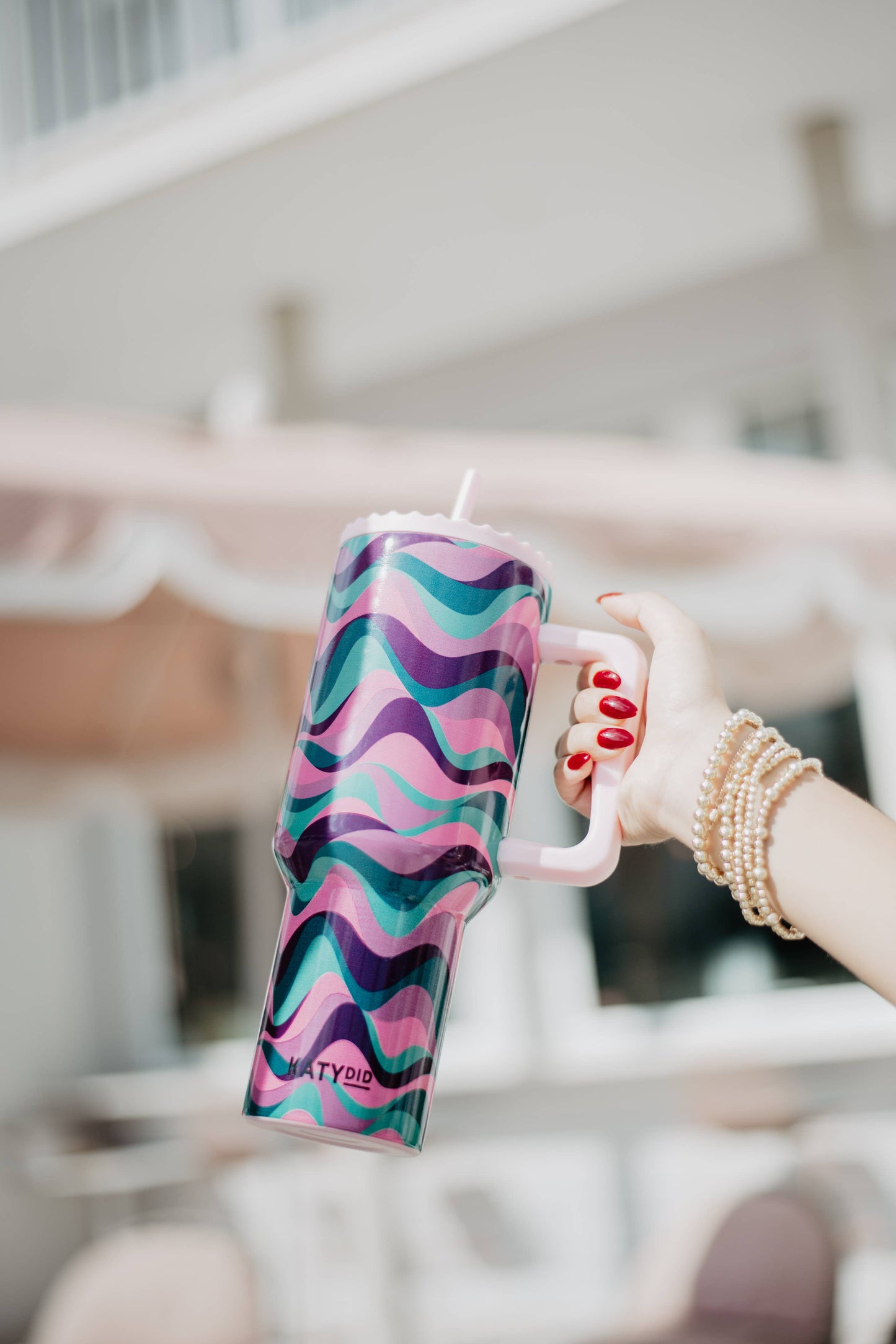 Pink Purple Green Swirl Tumbler with Straw