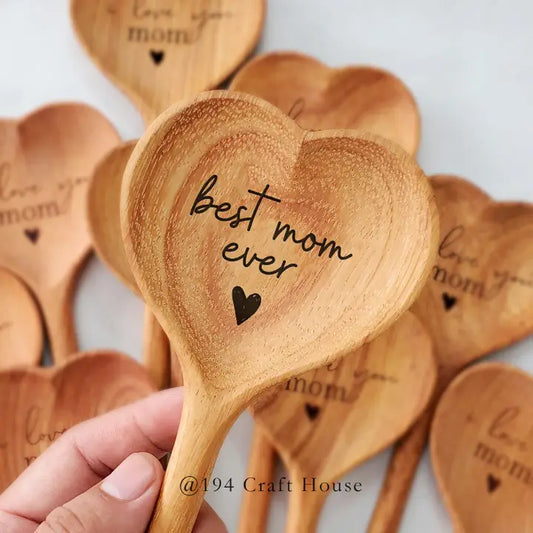 Best Mom Ever Wooden Heart Spoon