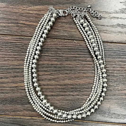 Handmade Silver Navajo Bead Shiney Multi layered Necklace