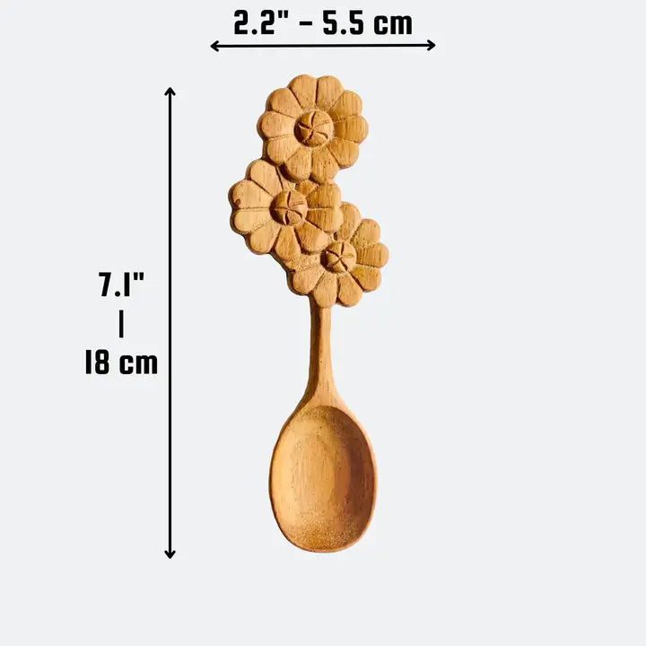 Hand Carved Three Flowers-Shape Handle Wooden Spoon