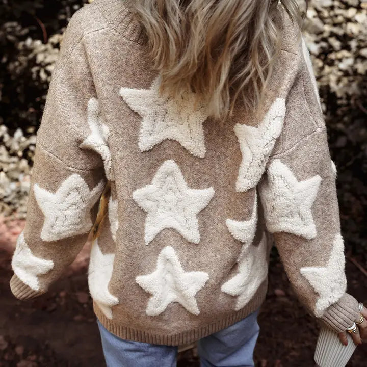 Star Pattern Cardigan with Pockets