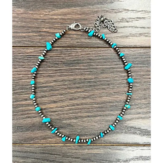 Handmade Navajo Bead, Turquoise Rock Necklace