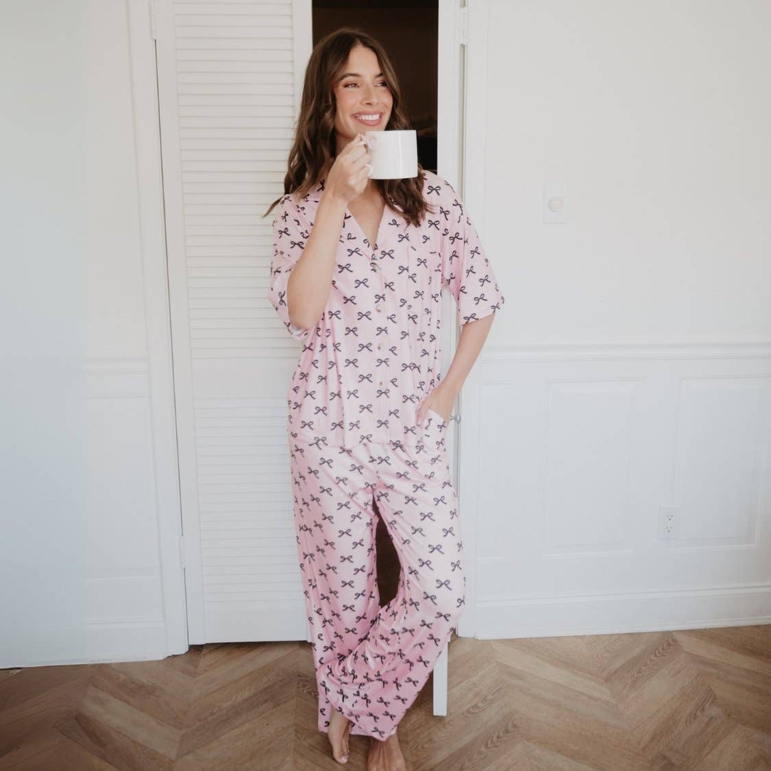 Black & Pink Mini Coquette Bows Valentine's Pajama Pants Set