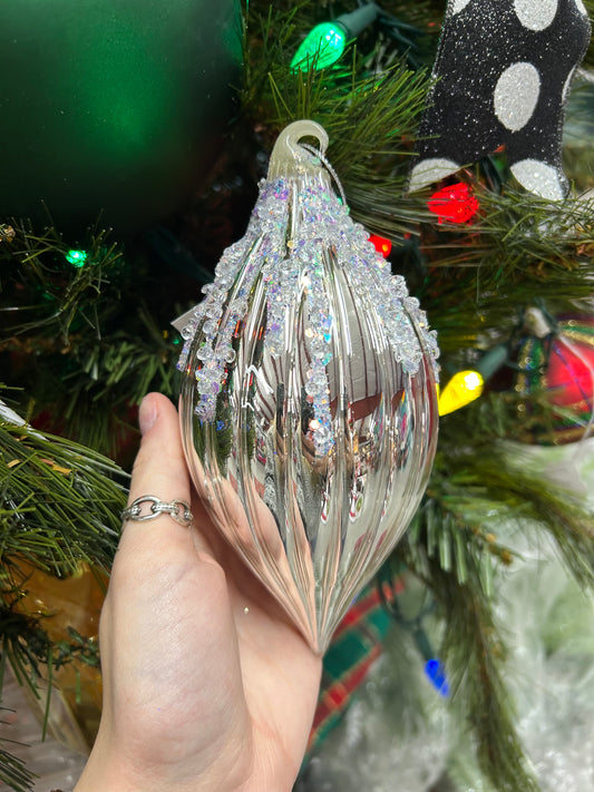Oval Silver Glitter Ornament