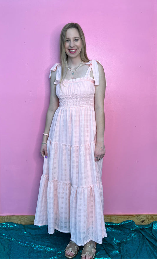 Sleeveless Tie Strap Textured Woven Midi Dress