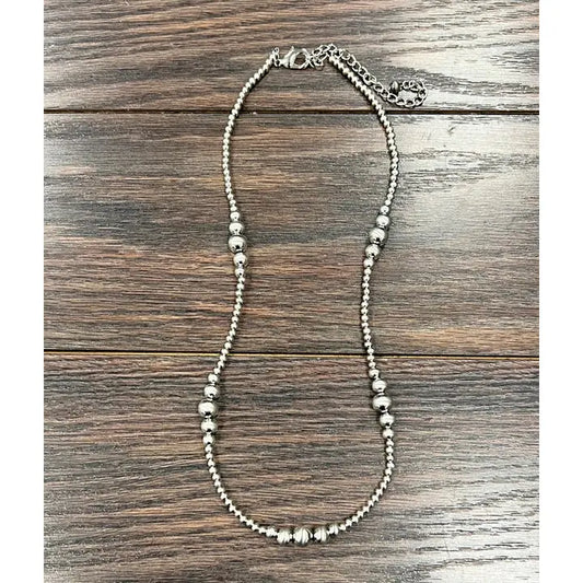 Handmade Silver Navajo Bead Shiny Long Necklace