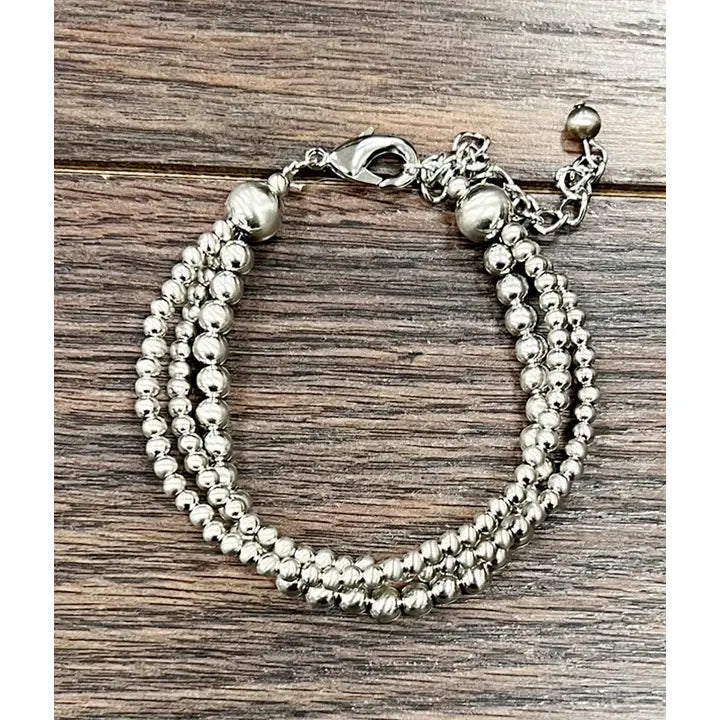 Handmade Silver Navajo Bead Adjustable Bracelet