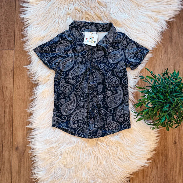 Black Paisley Button Up Shirt by TwoCan