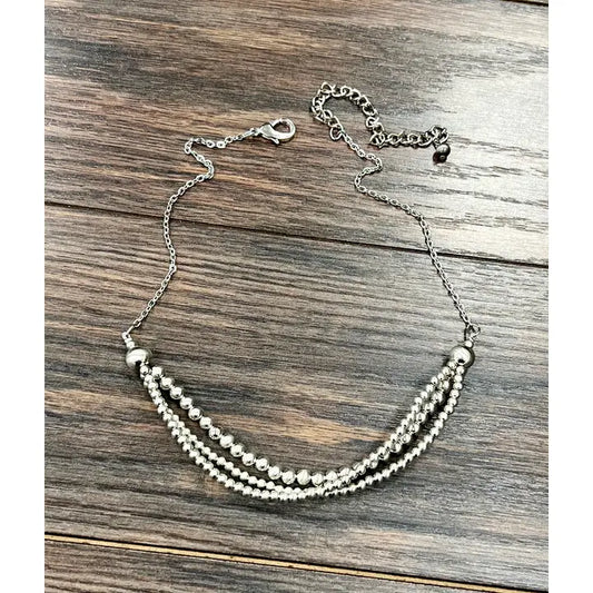 Handmade Silver Navajo Bead Necklace