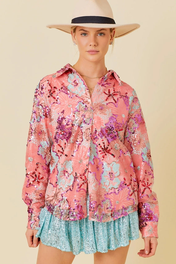 Sequin Floral Shirt