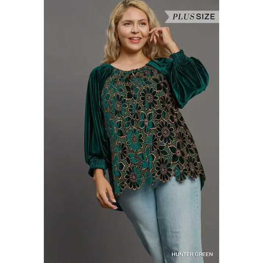 Plus Floral Lace Velvet Top